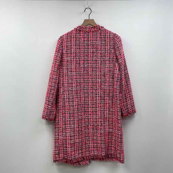 Kate Spade Tweed Open Front Fringe Peacoat Winter Jacket Preppy Pink 6 - Picture 7 of 11